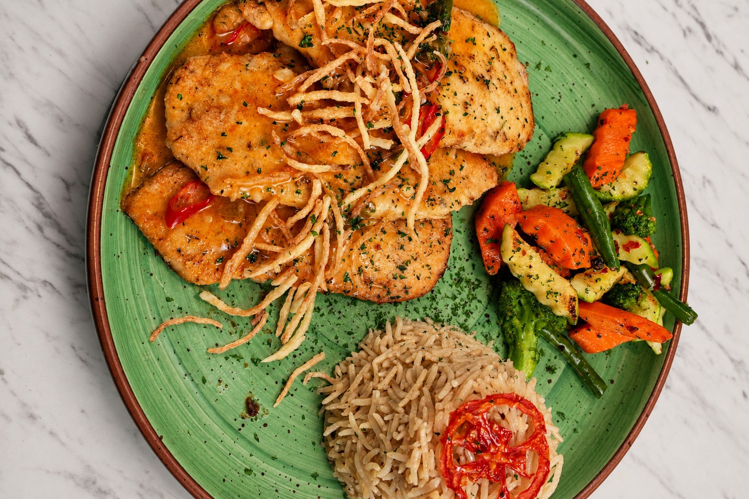 Grilled chicken meal at Pulse Restaurant